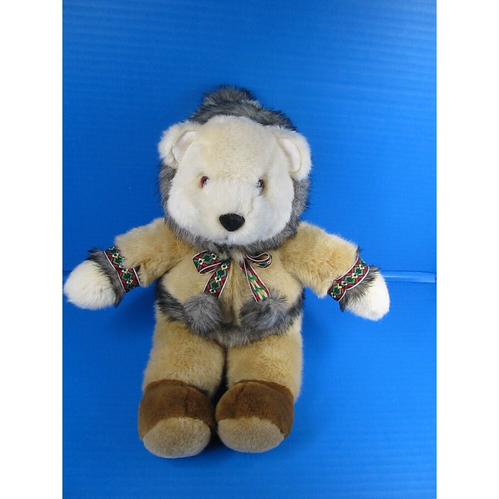 Vtg Plush Creations Eskimo Bear #3956 Plush Faux Fur Trimmed Hood & Boots 15"
